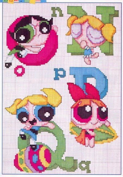 Cross stitch alphabet with the Powerpuff Girls (4)