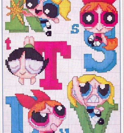 Cross stitch alphabet with the Powerpuff Girls (5)