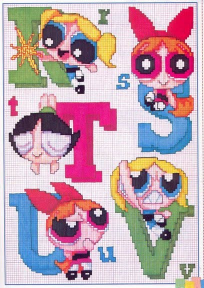 Cross stitch alphabet with the Powerpuff Girls (5)