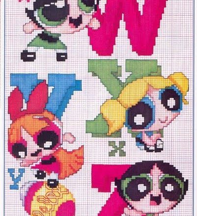Cross stitch alphabet with the Powerpuff Girls (6)