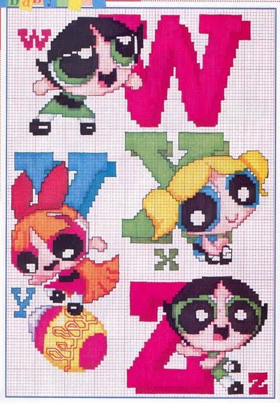 Cross stitch alphabet with the Powerpuff Girls (6)