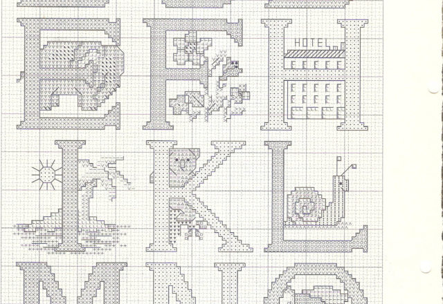 Cross stitch alphabet with various objects (2)