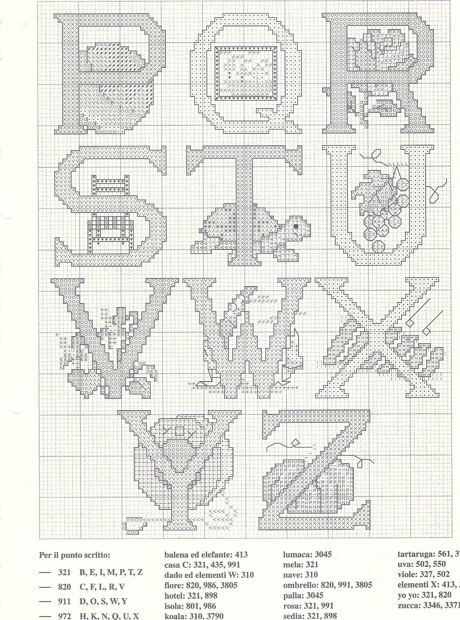Cross stitch alphabet with various objects (3)