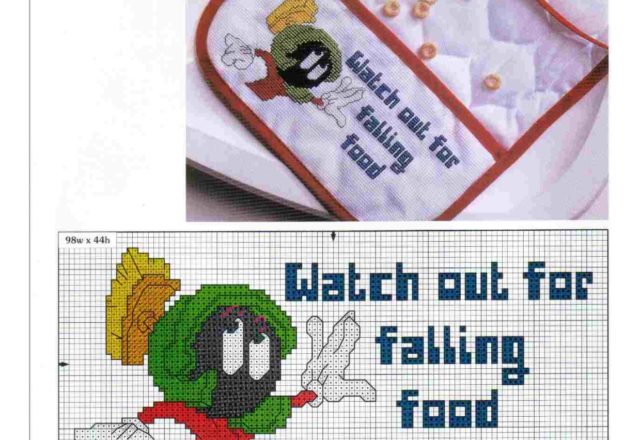 Cross stitch baby bib with Marvin the Martian