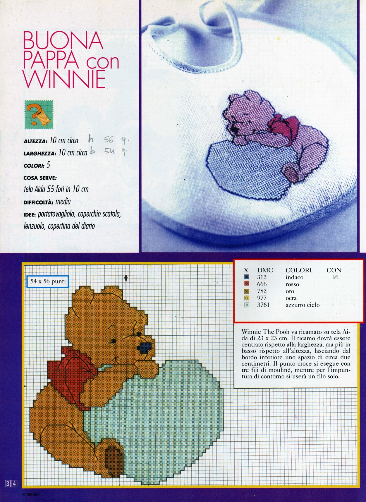 Cross stitch baby bib with Winnie The Pooh
