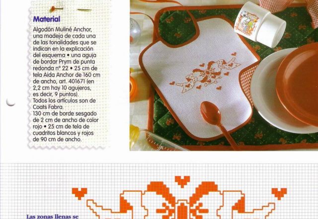 Cross stitch baby bib with orange bow (1)