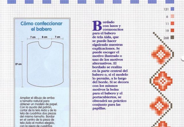 Cross stitch baby bib with orange bow (2)