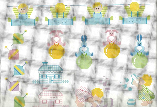 Cross stitch baby blankets painting and playing