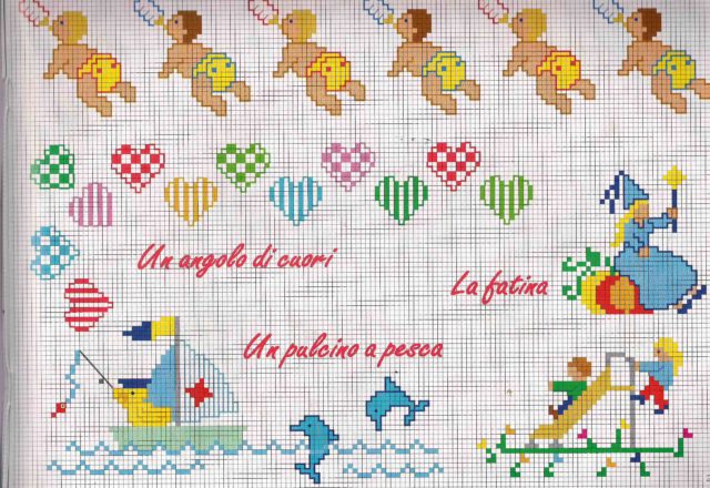 Cross stitch baby border with babies and a pacifier