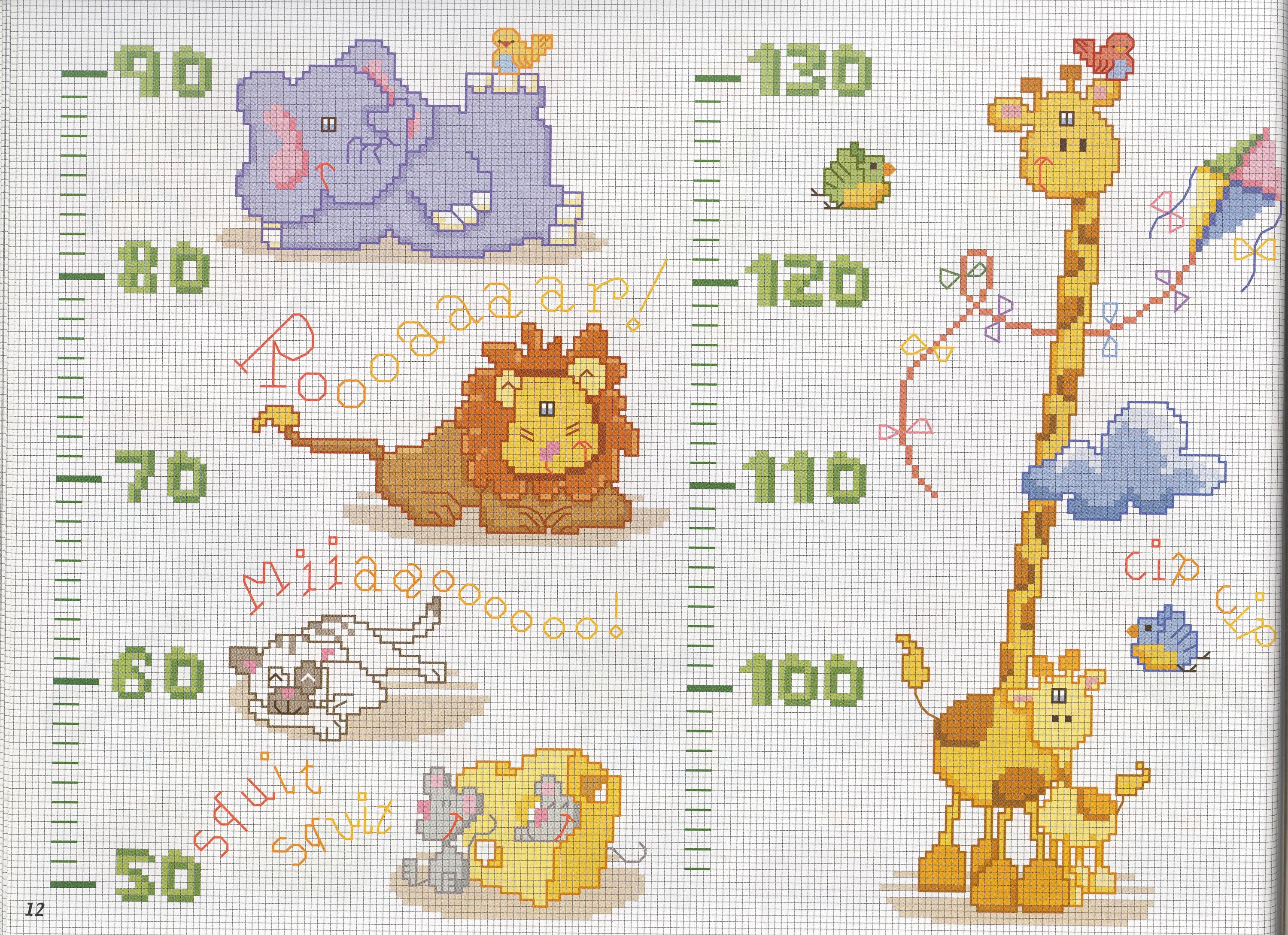 Cross stitch baby height chart with animals