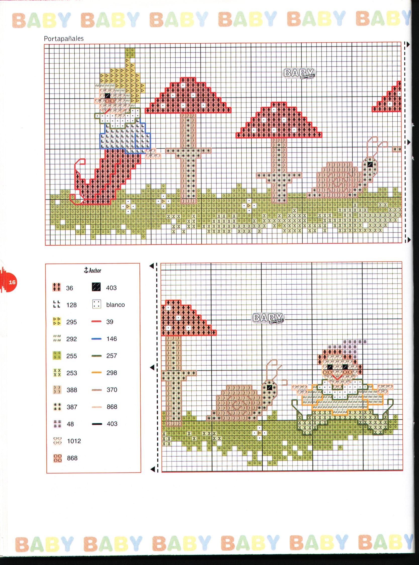 Cross stitch baby nappy stacker with goblins (2)