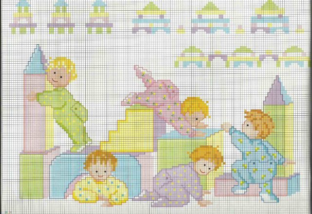 Cross stitch baby patterns baby blanket children playing
