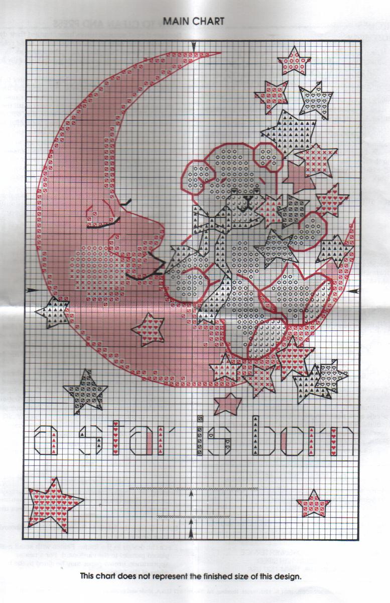 Cross stitch birth record a star is born with a teddy bear on the moon (2)