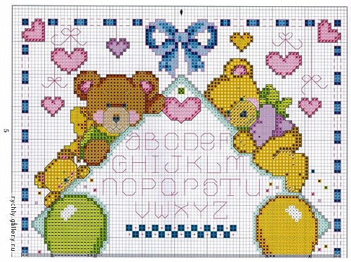 Cross stitch birth record with teddy bears (1)