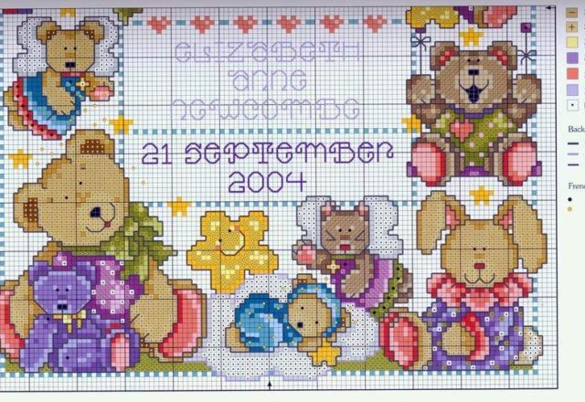 Cross stitch birth record with teddy bears (3)