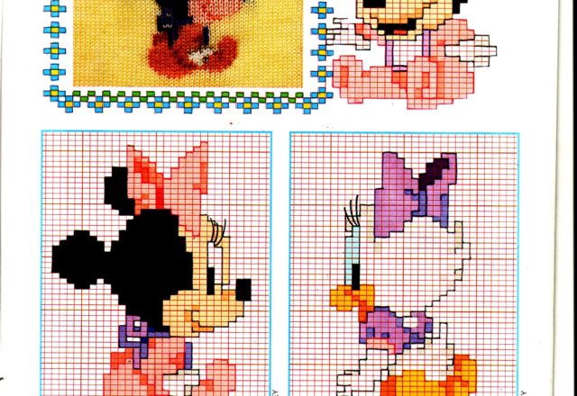 Cross stitch border with baby Minnie and baby Daisy Duck