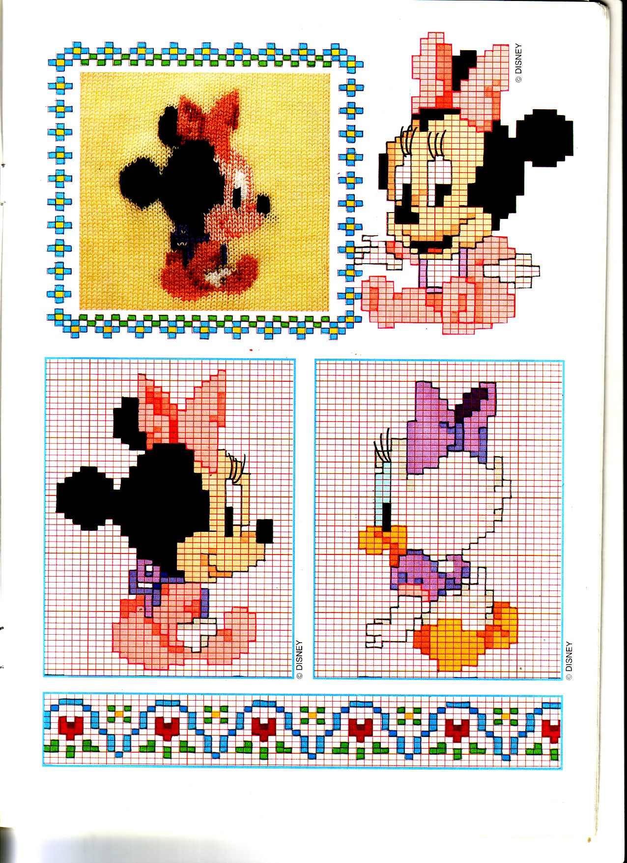 Cross stitch border with baby Minnie and baby Daisy Duck