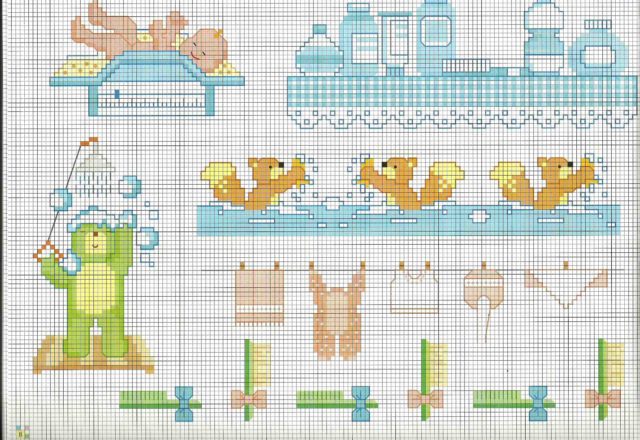 Cross stitch borders for baby blanket or cot sheets bath brushes