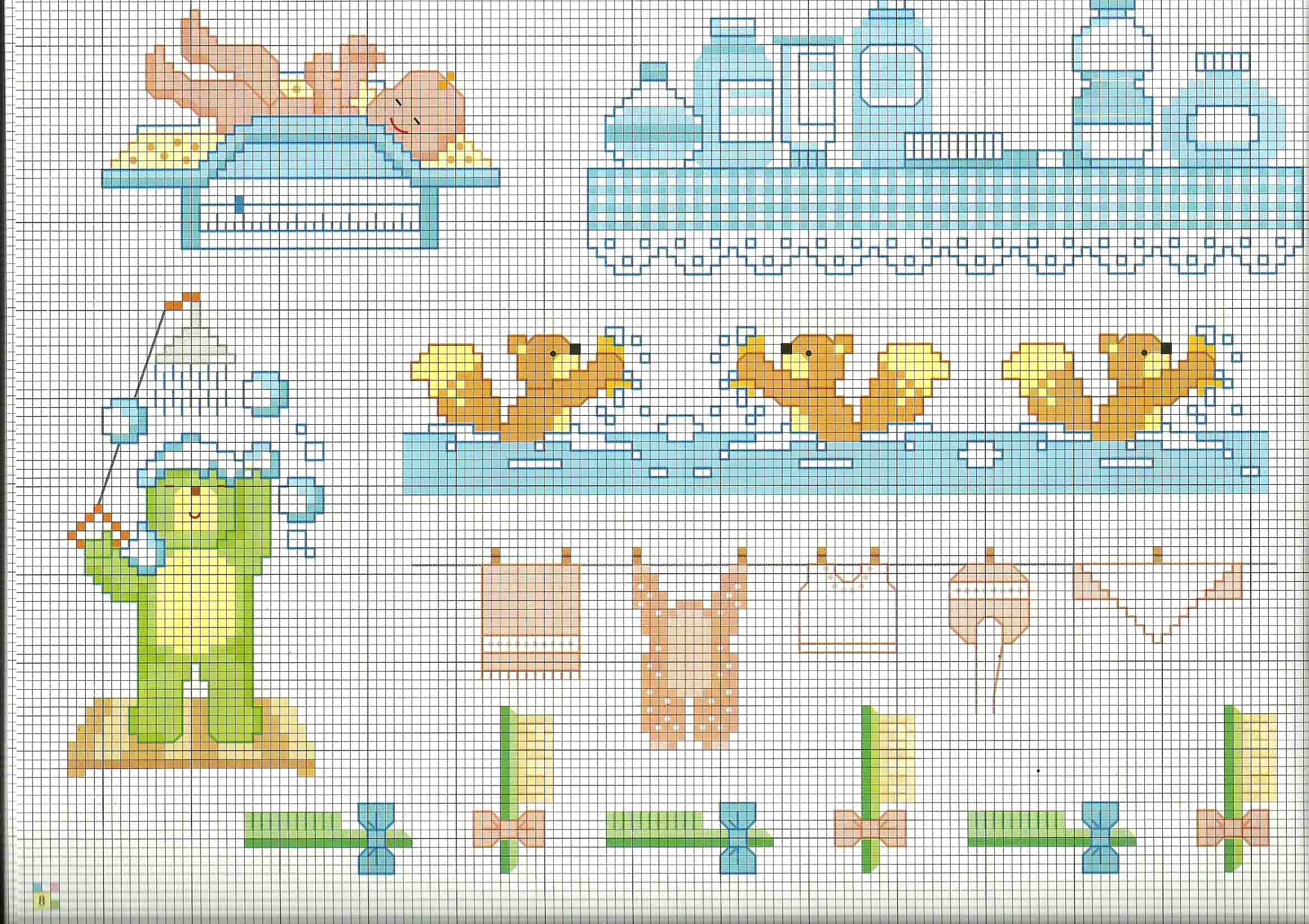 Cross stitch borders for baby blanket or cot sheets bath brushes