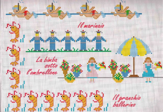 Cross stitch borders with lobsters