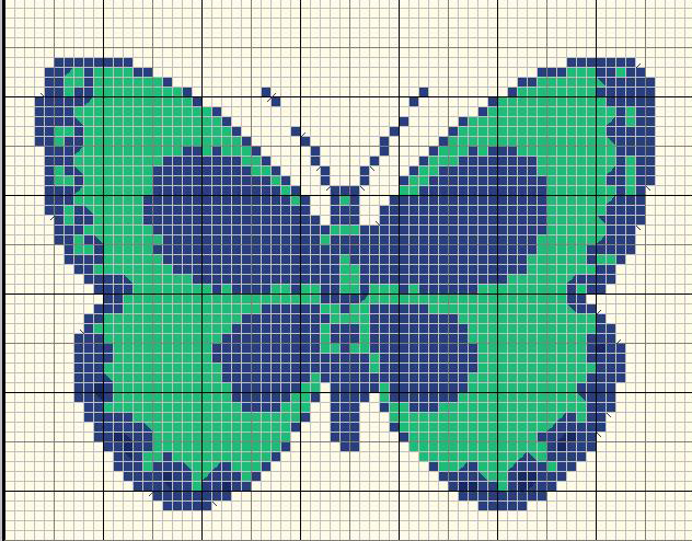 Cross stitch butterfly green and blue pattern