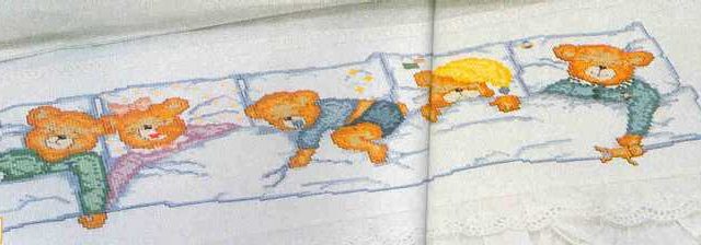 Cross stitch cot sheets teddy bears sleeping (1)
