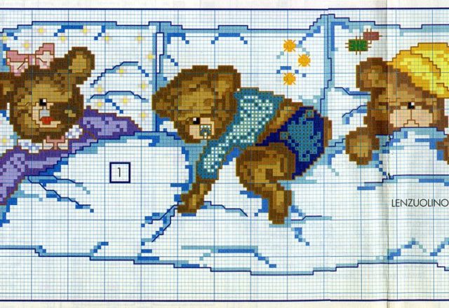 Cross stitch cot sheets teddy bears sleeping (2)