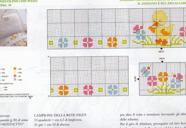 Cross stitch cot sheets with a chick