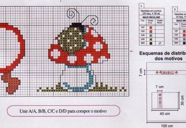 Cross stitch cot sheets with caterpillar and mushrooms (4)
