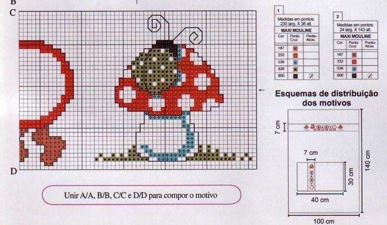 Cross stitch cot sheets with caterpillar and mushrooms (4)