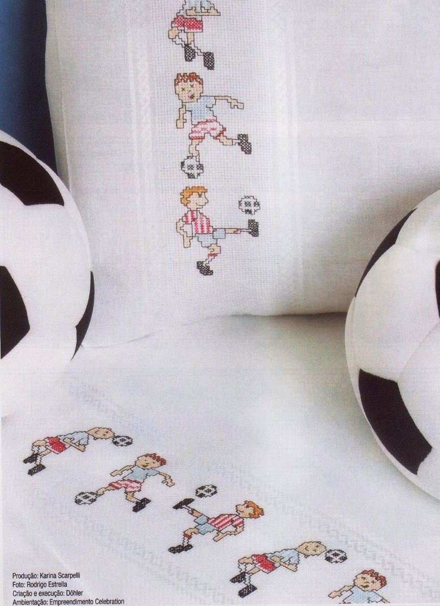 Cross stitch cot sheets with football players (1)
