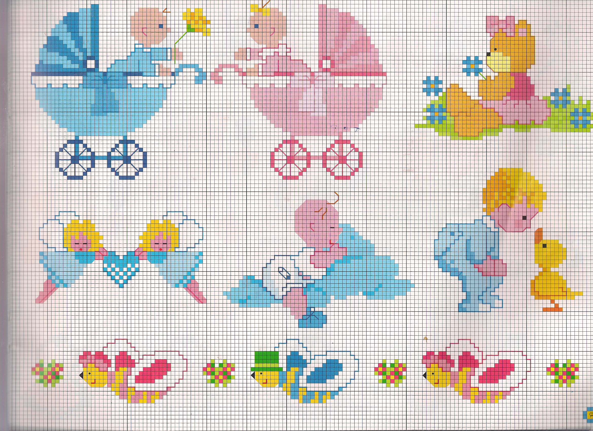 Cross stitch cots and babies with diapers