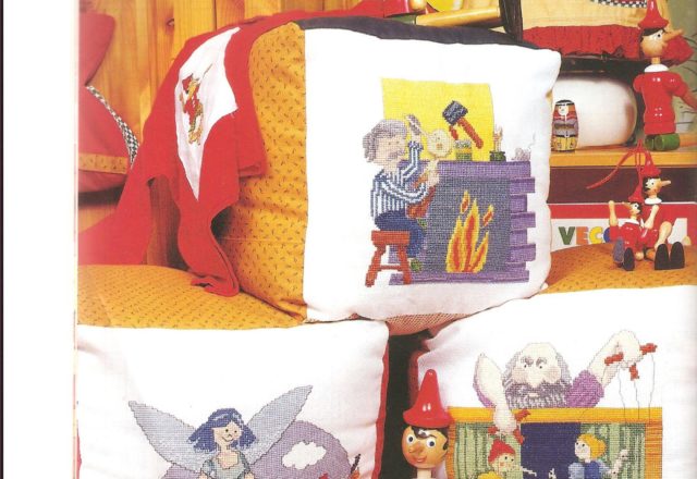 Cross stitch cushions with Pinocchio characters (1)
