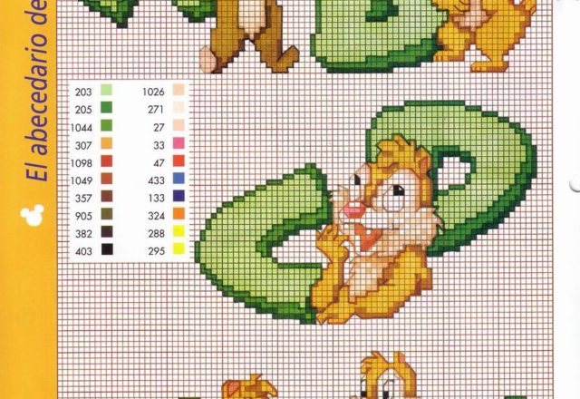 Cross stitch green alphabet Chip and Dale (1)