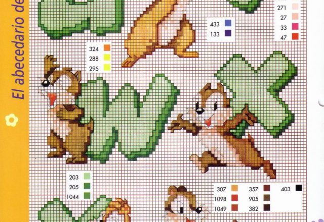 Cross stitch green alphabet Chip and Dale (2)