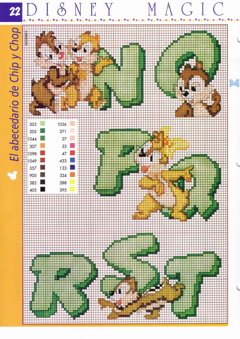 Cross stitch green alphabet Chip and Dale (3)
