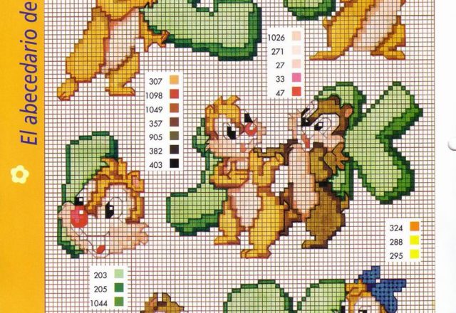 Cross stitch green alphabet Chip and Dale (4)