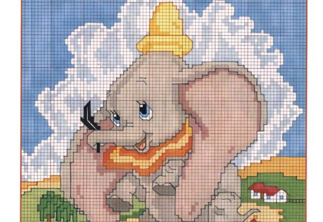 Cross stitch half stitch panel with Dumbo (2)