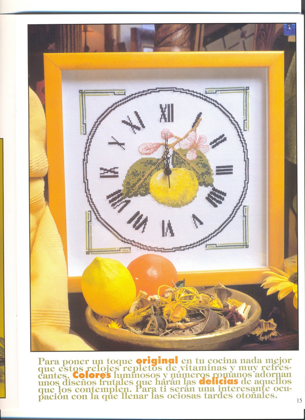 Cross stitch lemon clock (1)