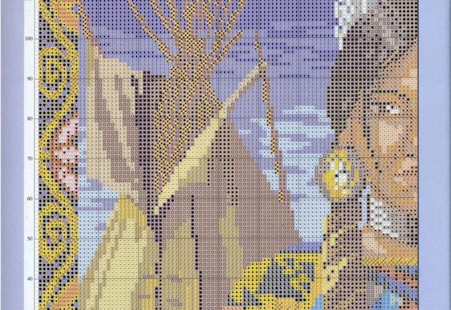 Cross stitch painting with Native Americans (2)