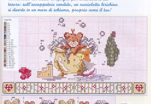 Cross stitch pattern a teddy bear takes a bath