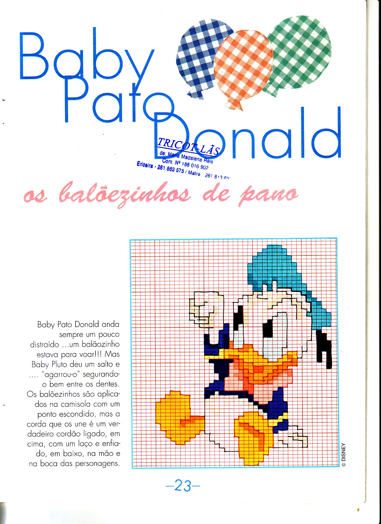 Cross stitch pattern baby Donald Duck showing his fist
