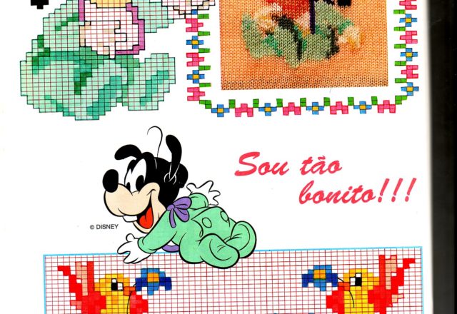 Cross stitch pattern baby Goofy and border with birds