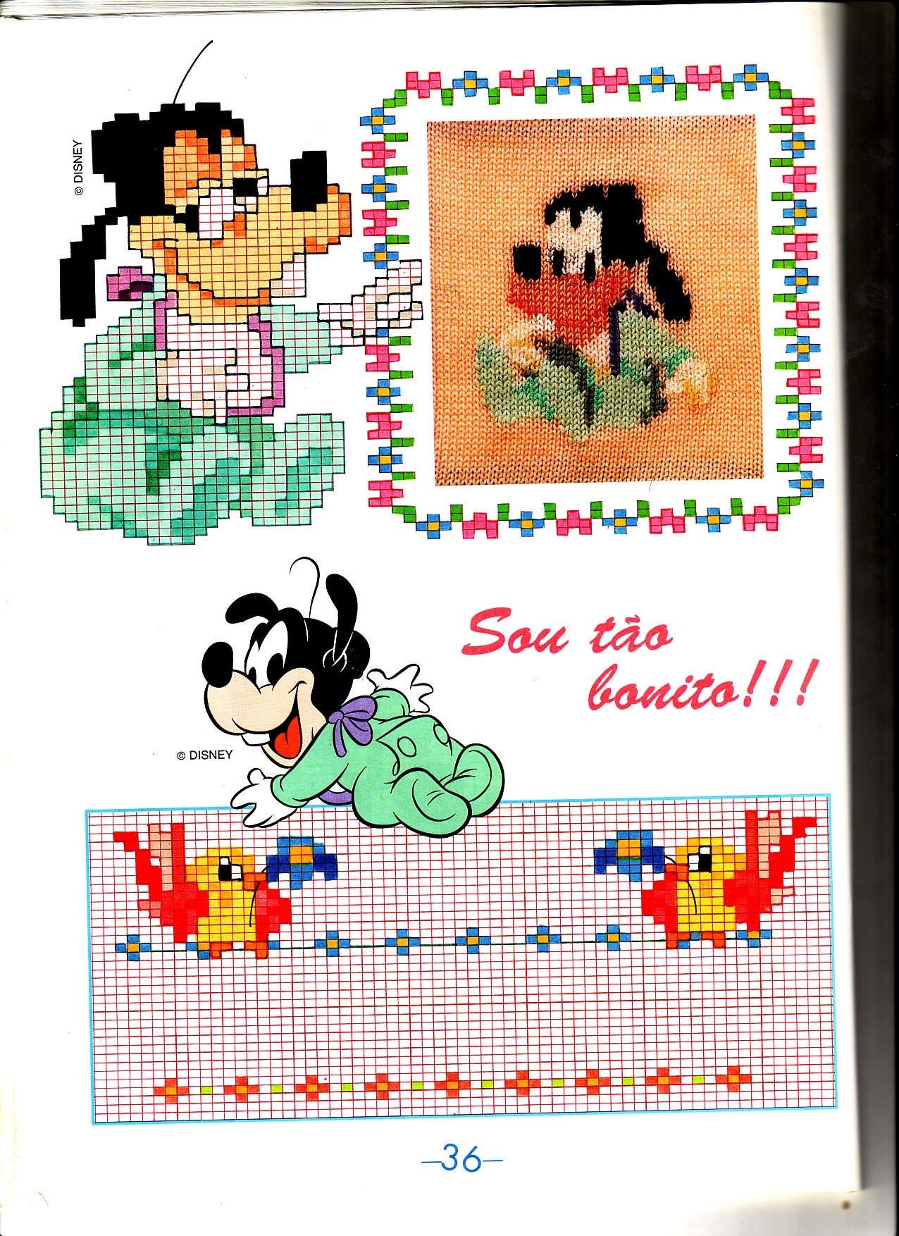 Cross stitch pattern baby Goofy and border with birds