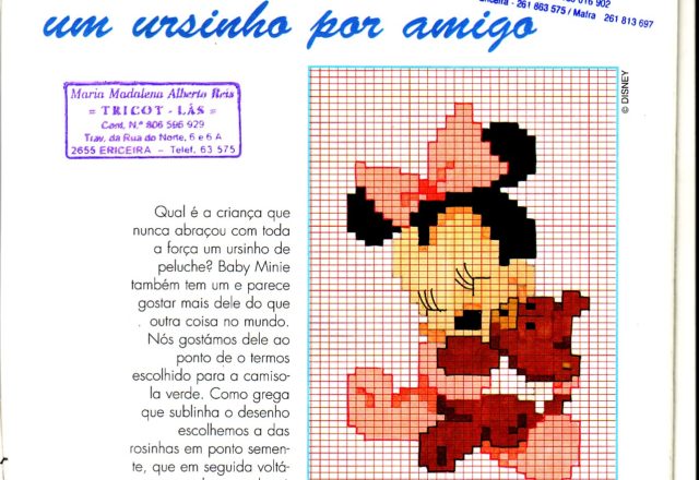 Cross stitch pattern baby Minnie with teddy bear