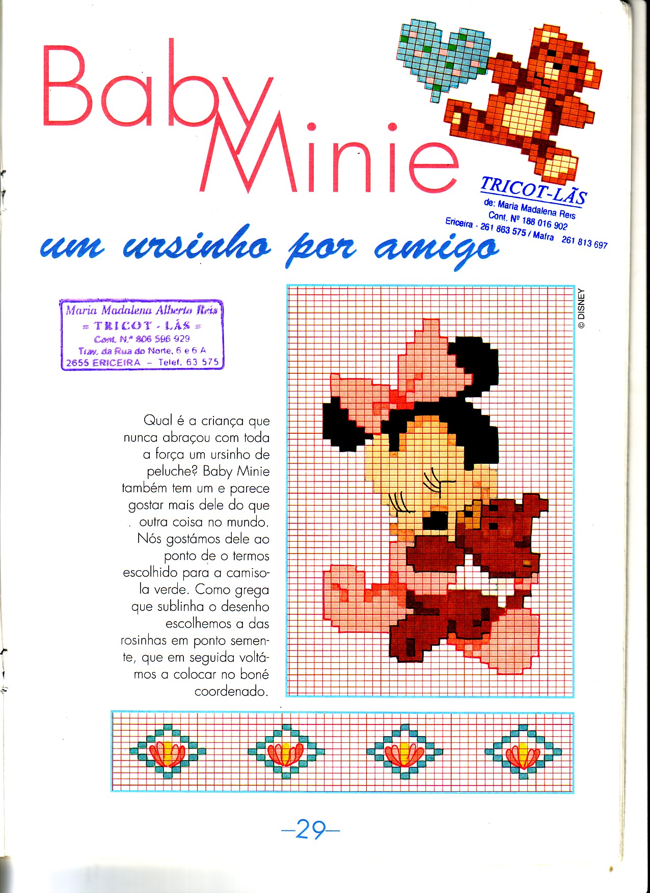 Cross stitch pattern baby Minnie with teddy bear