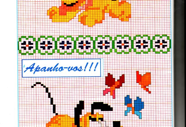 Cross stitch pattern baby Pluto chases some butterflies