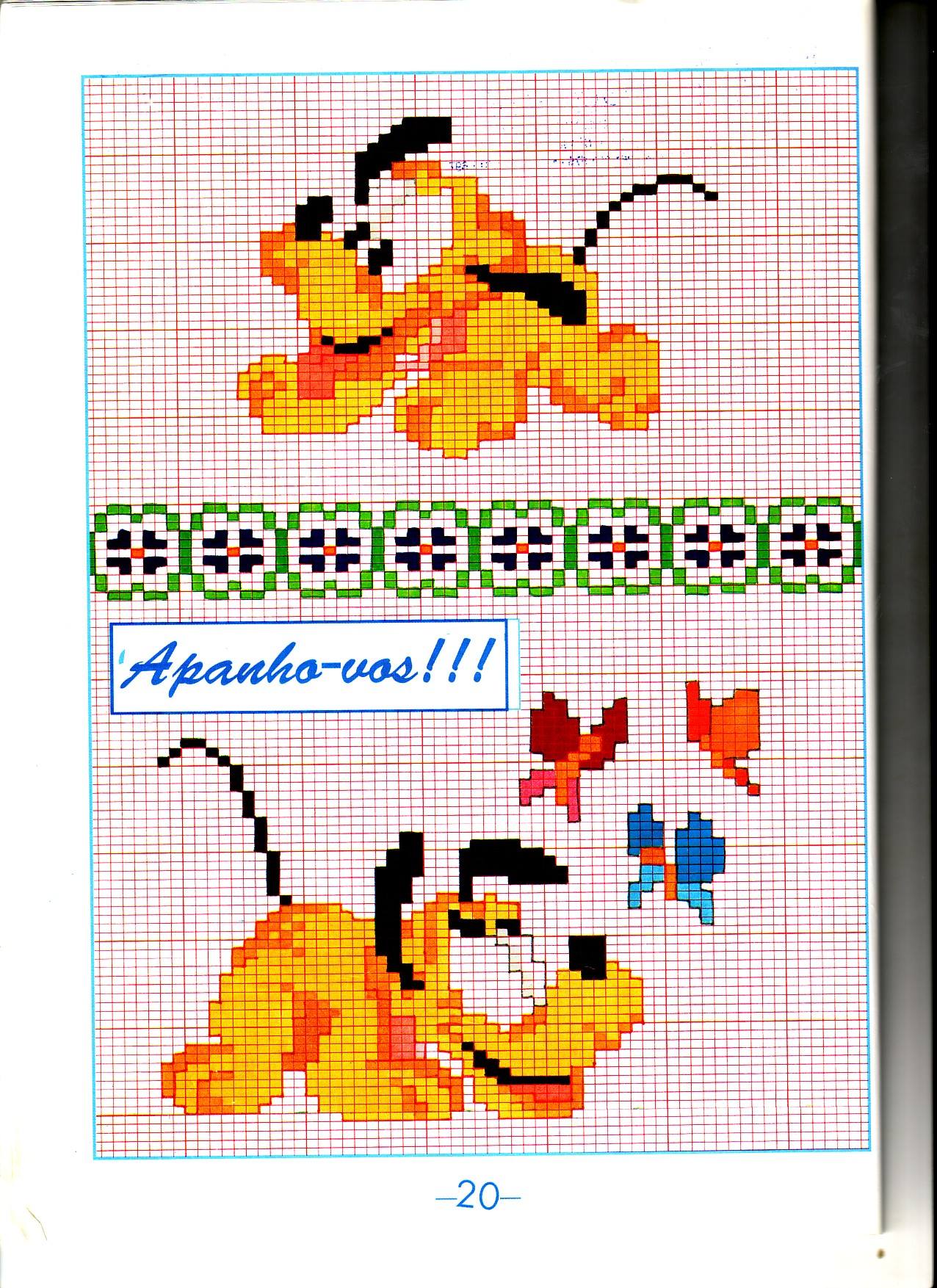 Cross stitch pattern baby Pluto chases some butterflies