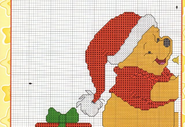 Cross stitch pattern of Winnie The Pooh with Christmas star (1)