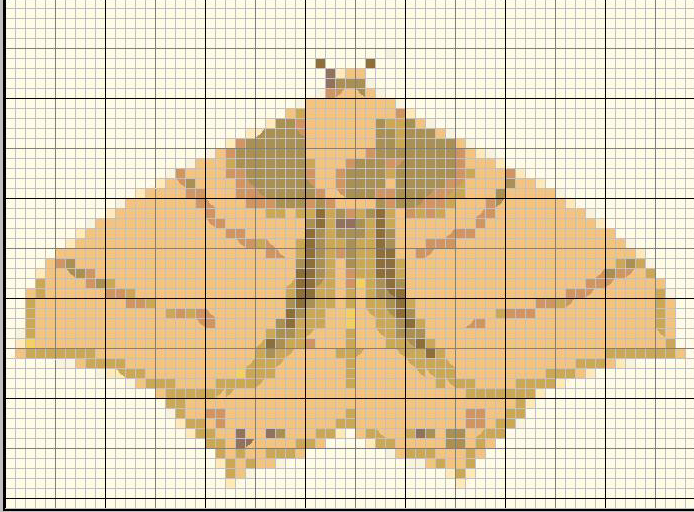 Cross stitch pattern of a white butterfly